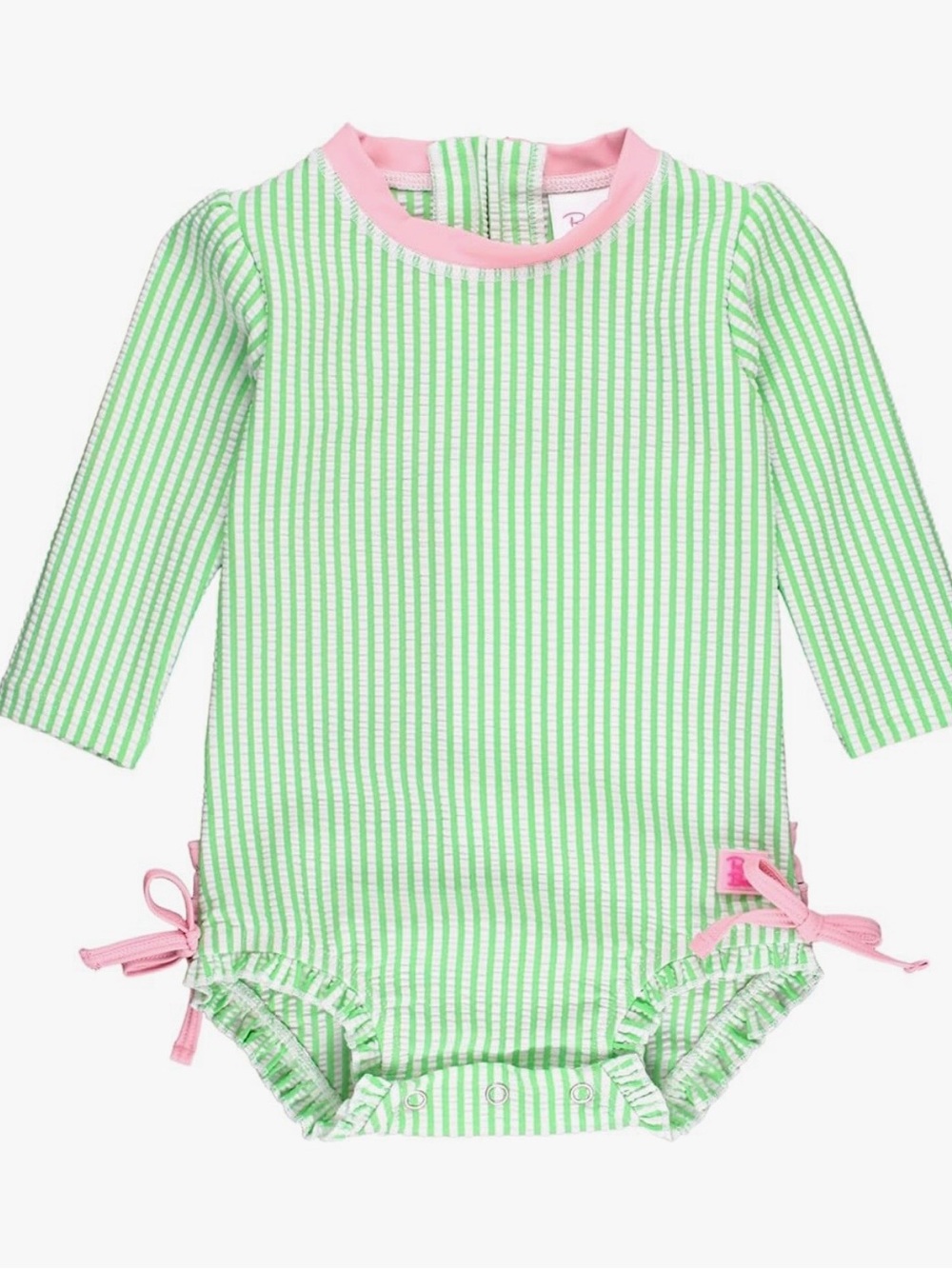 Ruffle Butts Green & Pink Striped Long-Sleeve Swim One-Piece